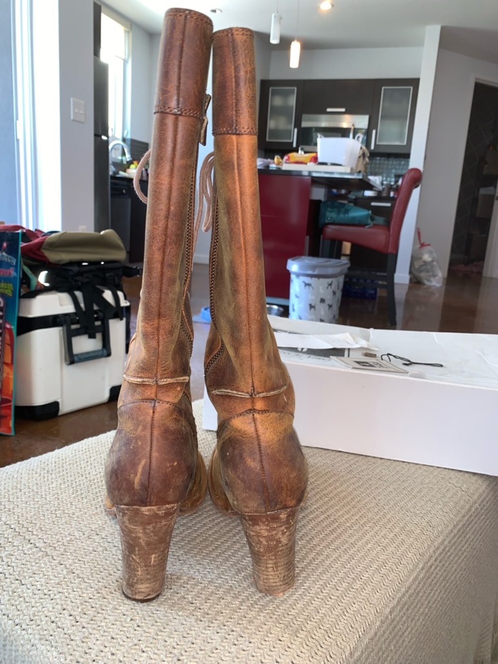 FRYE Villager Womens Brown Leather Lace-Up Knee Boots - Picture 3 of 9